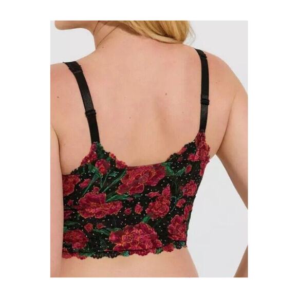 Torrid Unlined Lace Crop Bralette Jenna Pop Floral Rich Black Pristine Size 00/M - Picture 2 of 7